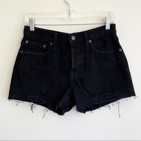 FREE PEOPLE cut off shorts we the free Sofia Denim Button Fly black distressed - Picture 2 of 8